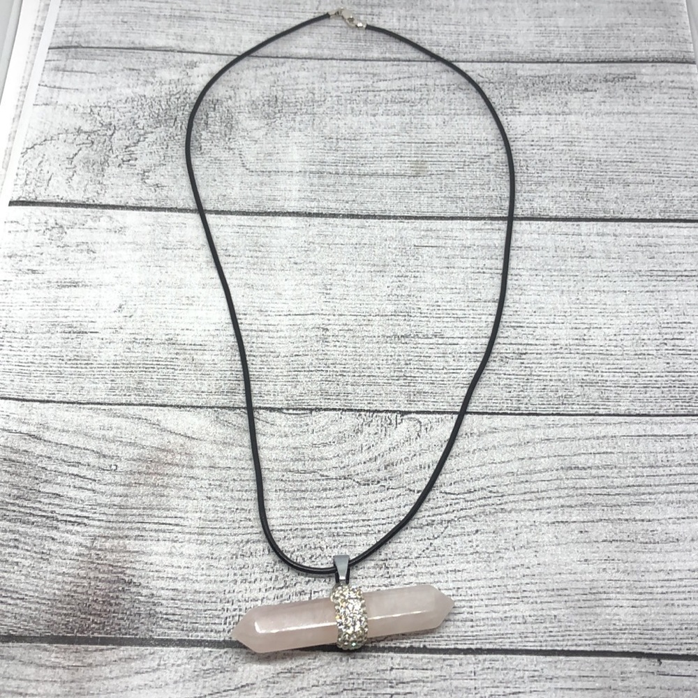 Pink quartz crystal sterling silver 925 clasp boho necklace free spirit.